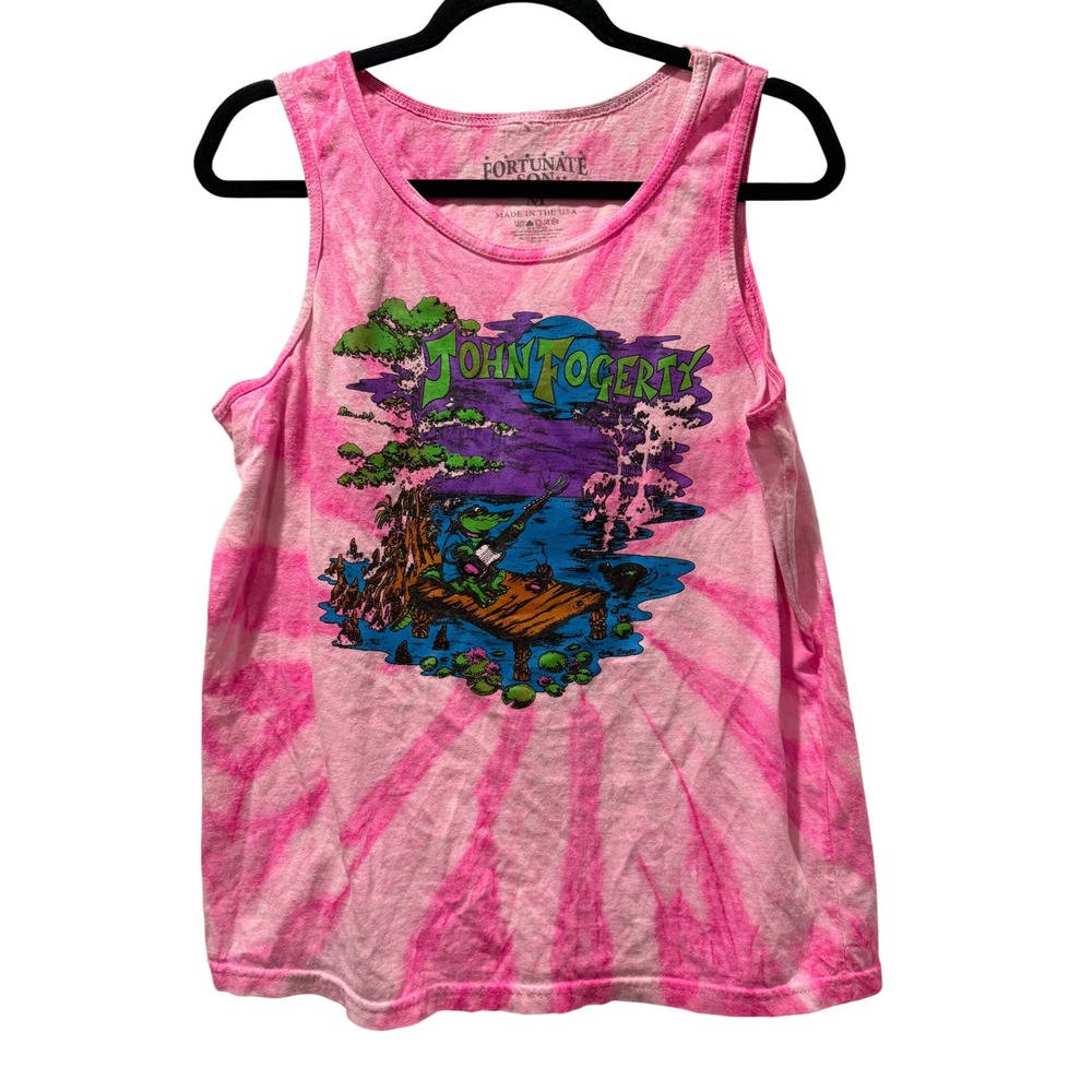 Fortunate Son John Fogerty Pink Tie Dye‎ Graphic Tank Top Alligator Swamp Rock M
